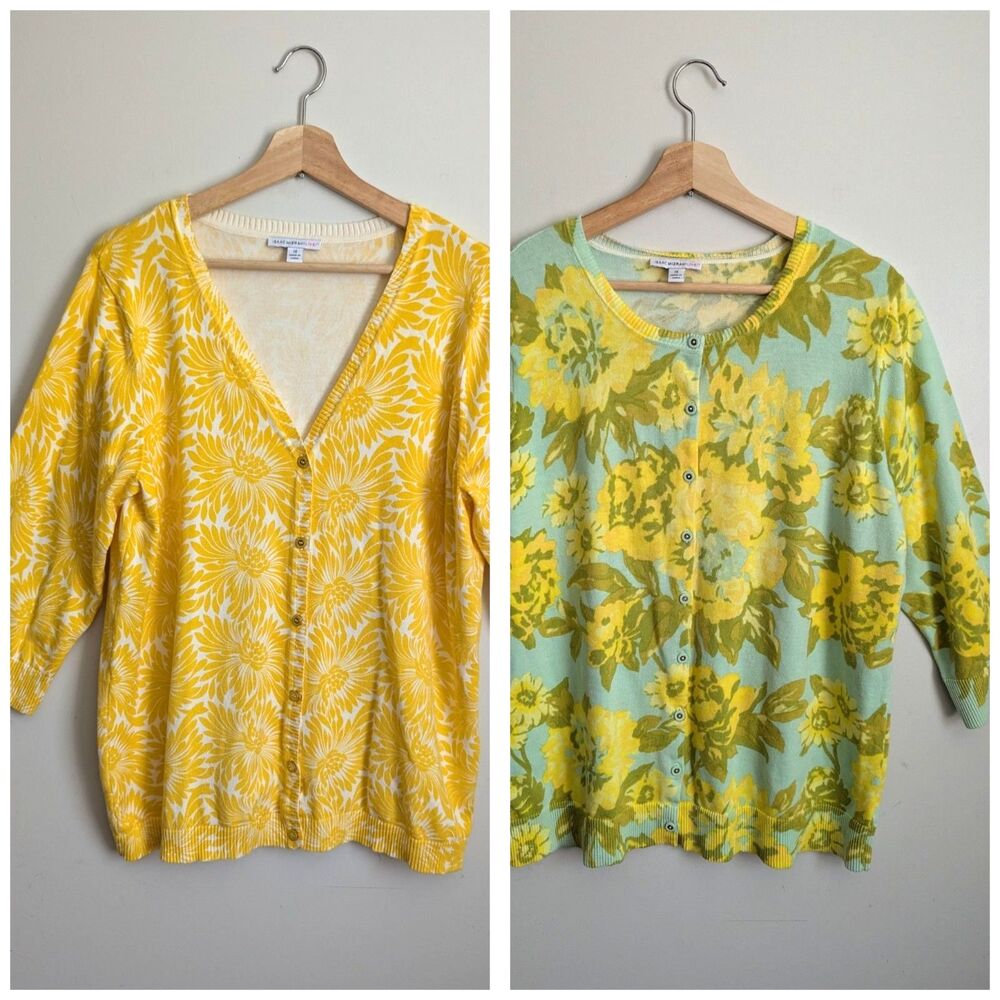 ISAAC MIZRAHI LIVE Womens 1X Cardigan Sweater Lot Of 2 Floral Cotton Colorful